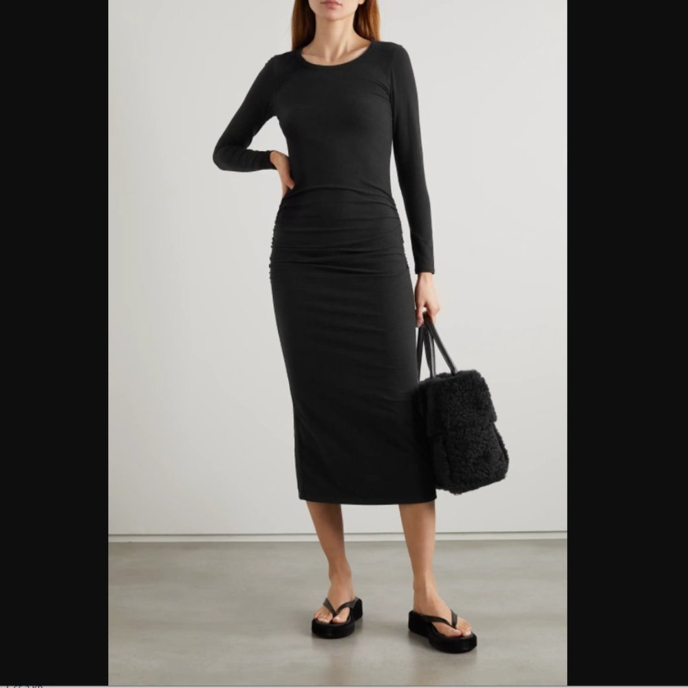 James Perse Gathered Cotton-Blend Jersey Midi Dress - Size S